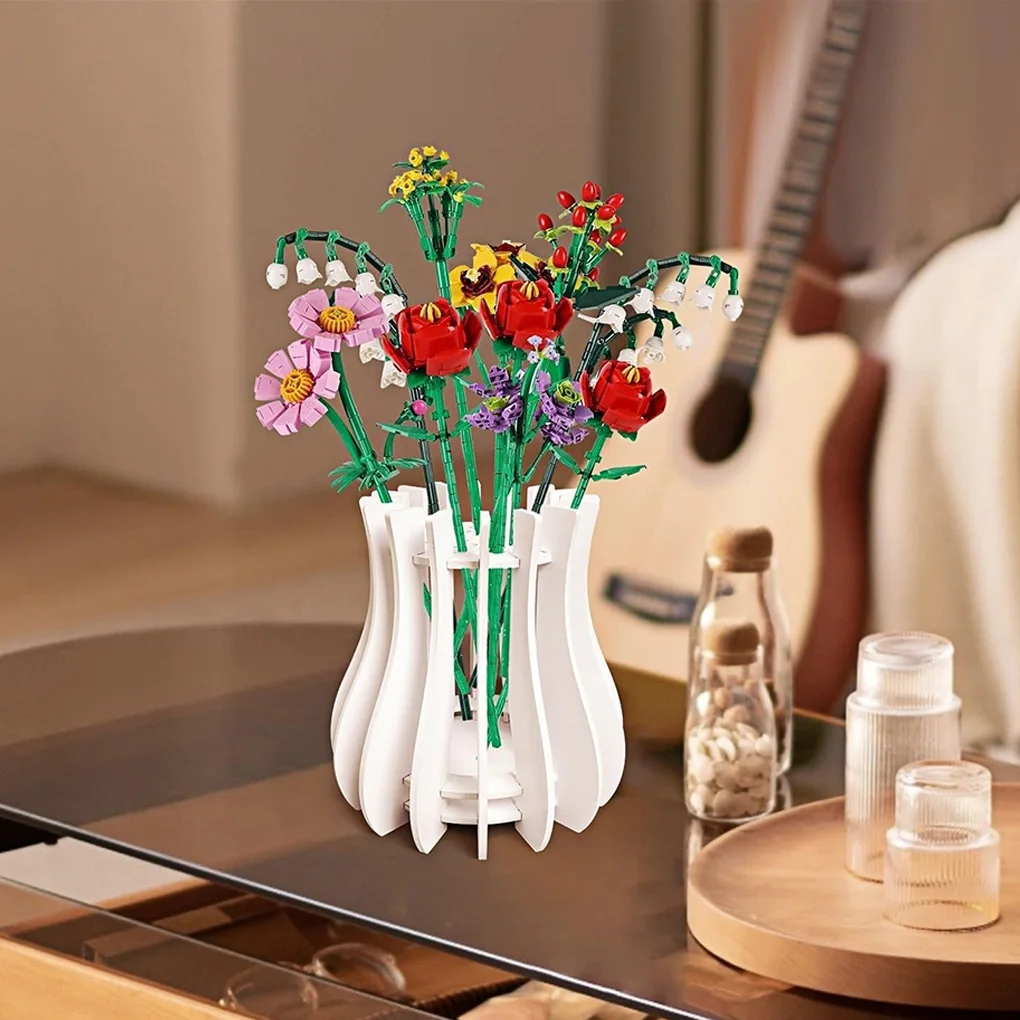 Vase Puzzle en bois 3D pour fleurs, ensemble de construction de Bouquet, bricolage, Kit de loisirs artisanaux, décoration de chambre à coucher, cadeau