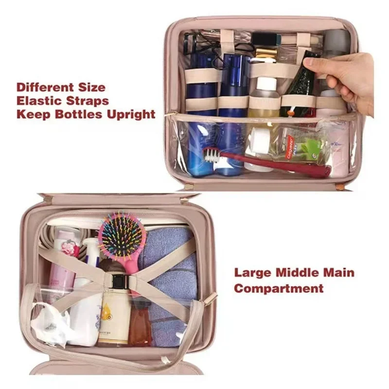 Waterproof Toiletries Bag Handheld Portable Cosmetic Bag Travel Toiletries Organiser with Metal Snap Handle Compartment Storage