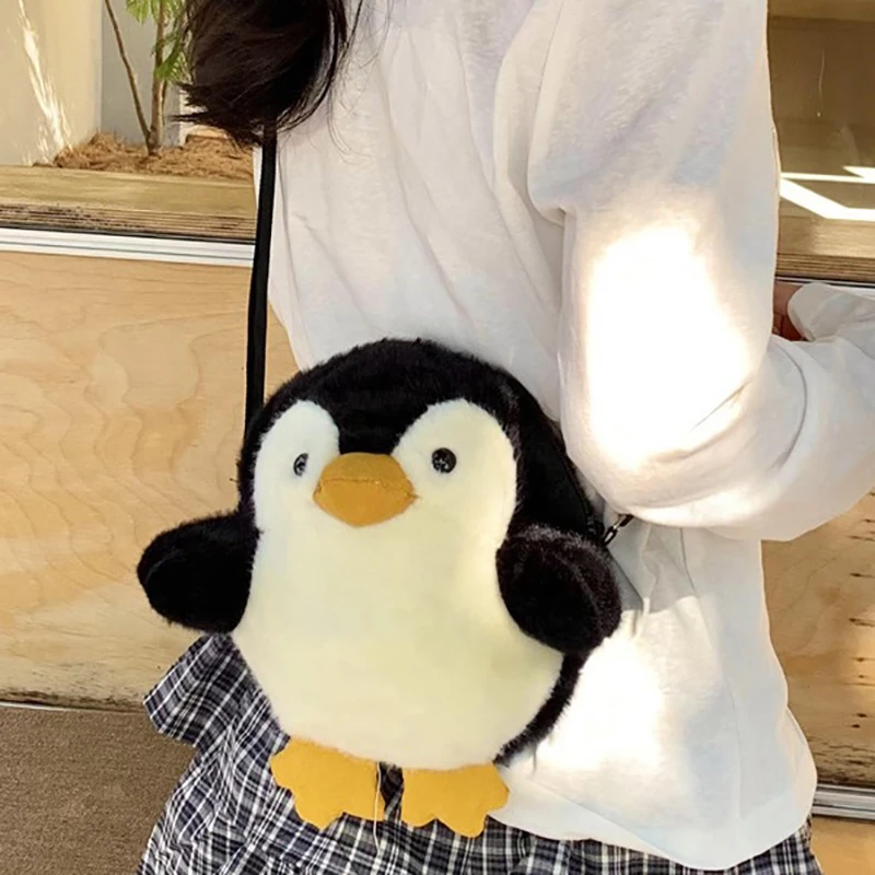 Bandolera de felpa de pingüino creativo de dibujos animados, bolso cruzado versátil bonito para mujeres y niñas, bolso de muñeca informal Kawaii a la moda, regalos