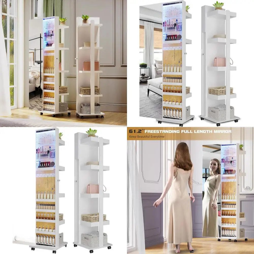 

Напольный шкаф для ювелирных изделий 360° ° Поворотное зеркало, 3-цветное светодиодное освещение и достаточное хранилище