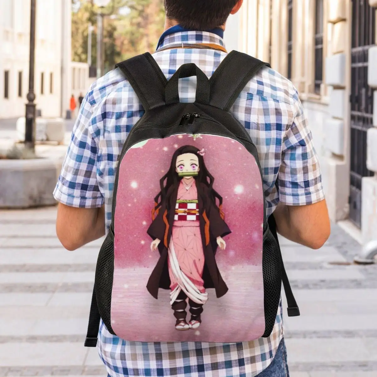 Mochila Nezuko Kamado para homens e mulheres, resistente à água, assassino de demônios, quimetsu no yaiba, estampa, bolsa de escola universitária