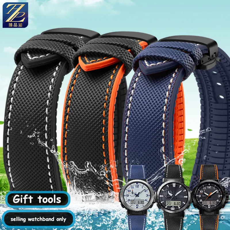 23mm rubber strap for Casio PROTREK mountaineering series PRW-60Y/61/50Y/70Y/30 nylon patterned rubber strap