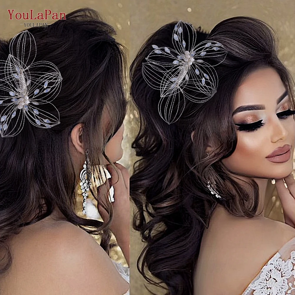 YouLaPan HP257 pettine per capelli da sposa per la testa della sposa fiore donna copricapo accessori per capelli da sposa gioielli copricapo da sposa fermaglio per capelli