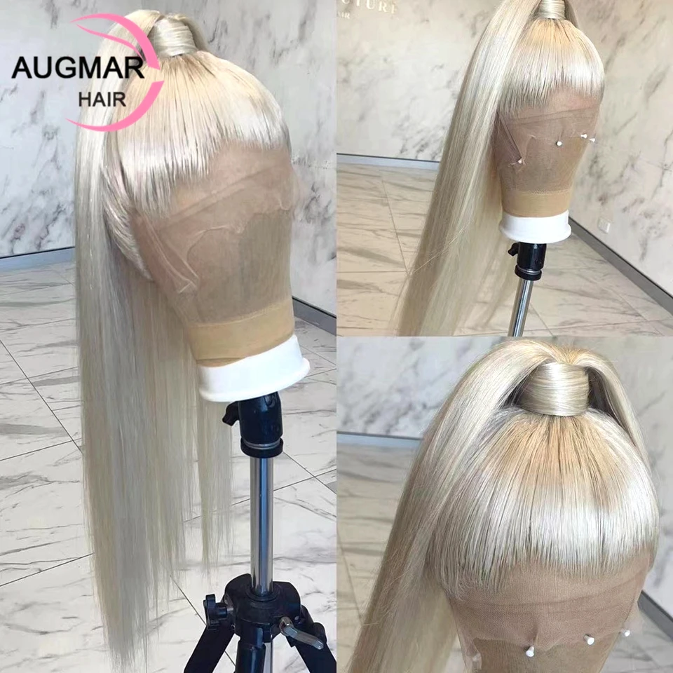 

30 Inch Platinum Blonde Straight Lace Front Wig Pre-Plucked HD 360 Lace Frontal Wig 13x4 Lace Front Human Hair Wigs For Women