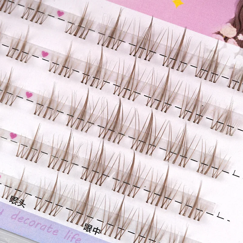 Coffee Color Individual Lashes Clusters Natural False Eyelashes Soft Transparent Stem Fake Lashes Invisible Band Korean Makeup