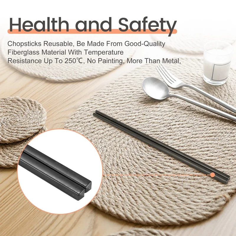 10 Pairs Chopsticks Reusable Dishwasher Safe, Fiberglass Chopsticks, 9.5Inch Non-Slip Chopsticks For Beginners