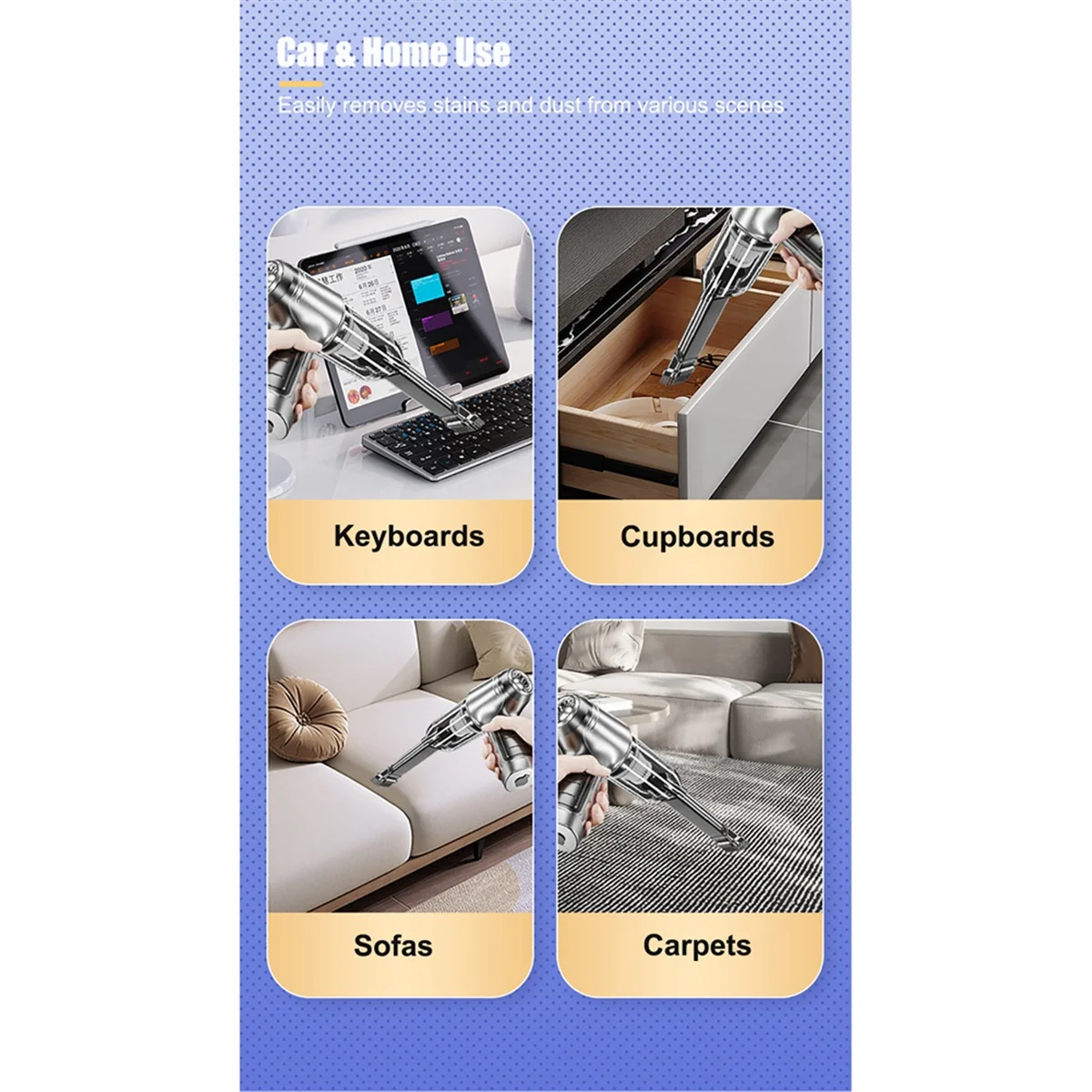 

B07B-Handheld Car Vacuum Cleaner 12KPa Cordless Portable Handheld Vacuum with Brushless Motor for Car Office Home Cleaning