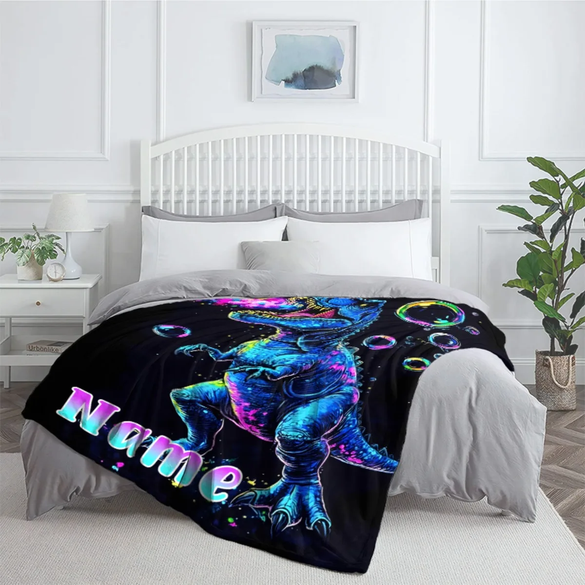 بطانية فقاعات ديناصور ذات اسم شخصي، ناعمة، مناسبة للأسرة والأرائك والسفر والتخييم وجميع المواسم والمهرجانات والهدايا المنزلية الجديدة #5