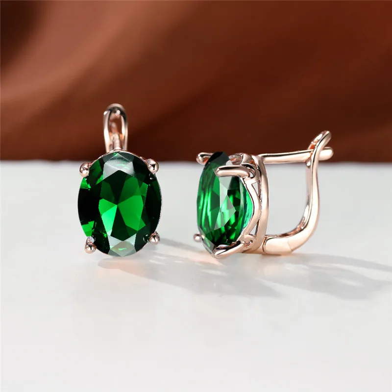 Rainbow Crystal Oval Stone Earrings Rose Gold Color Wedding Multicolor Zircon Hoop Fashion Jewelry For Women