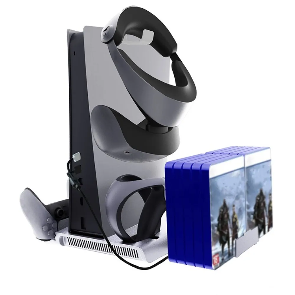 For PSVR2 Console Cooling Stand Charging Station Dock Multi-functional Helmet Controller Storage Rack Cooling Fan