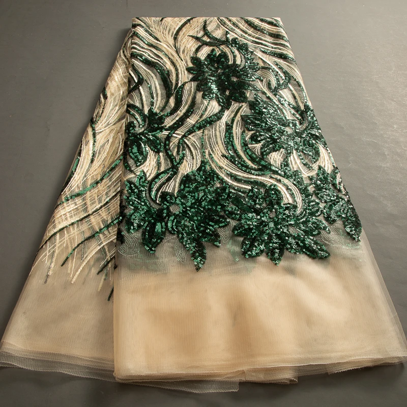 Blue African Mesh Lace Fabric Heavy Sequin Nigerian Lace Fabric 2024 High Quality Luxurious Wedding Dress for Women Sew A3715