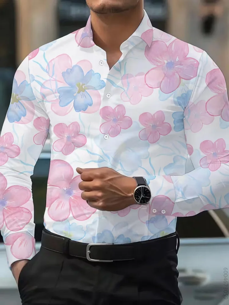 Men Long Sleeve Shirt Ink Wash Abstract Graffiti Print Turn Down Collar Button Up Autumn Winter Daily Casual Tops Men's Clothing