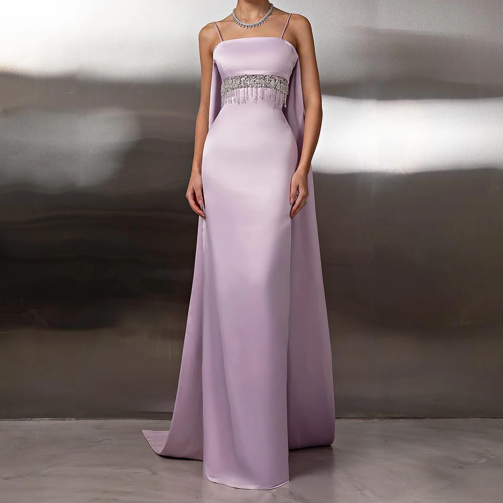 

Customized Mermaid Evening Dresses Floor-length Spaghetti Strap Sleeveless Prom Gown Fashion Crystal Backless Draped Party Gown