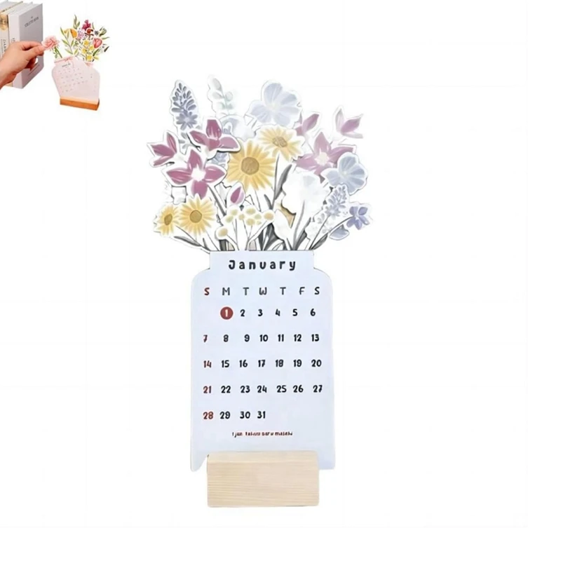 

1 Piece 2024 Calendar Small Desk Calendar Funny Unique Bloomy Flower Desk Calendar 2024