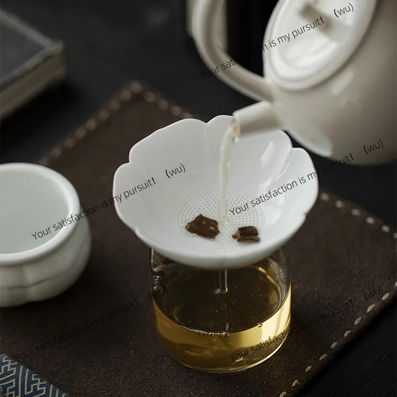 Versatile ceramic tea leak set kung fu  ceremony accessories jade mud white porcelain tea residue filter complete