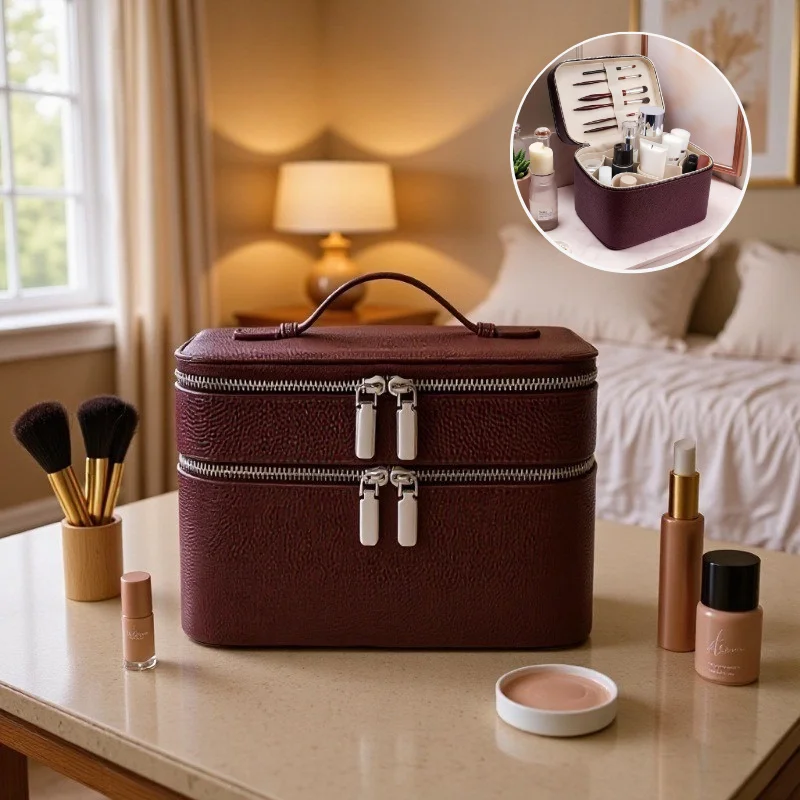 Double Layered Portable Professional Makeup Bag Skincare Tool Pack Beauty Eyelash PU Storage Box Multi Partition Cosmetic Bag