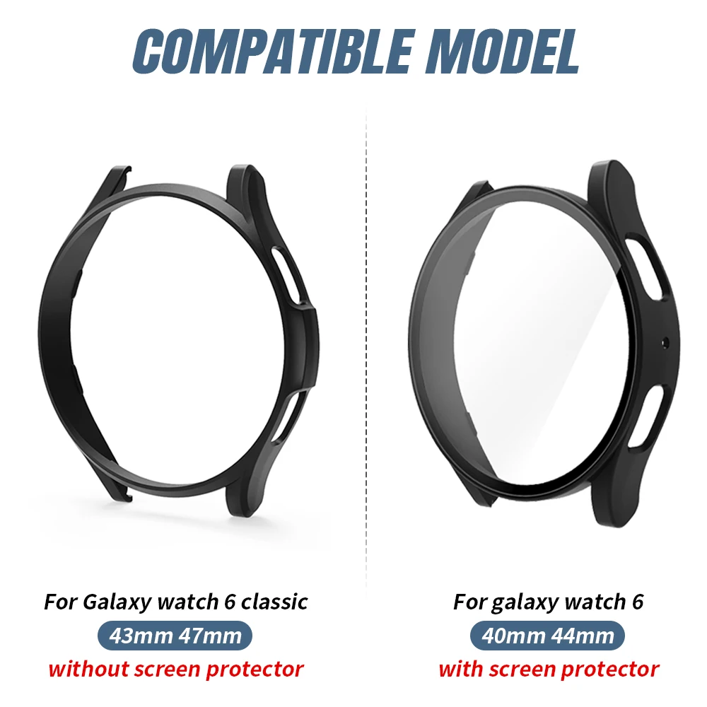 Glass+Case for Samsung Galaxy Watch 6 44mm 40mm Screen Protector PC All-Around Bumper for Galaxy Watch 6 Classic 43mm 47mm Cover