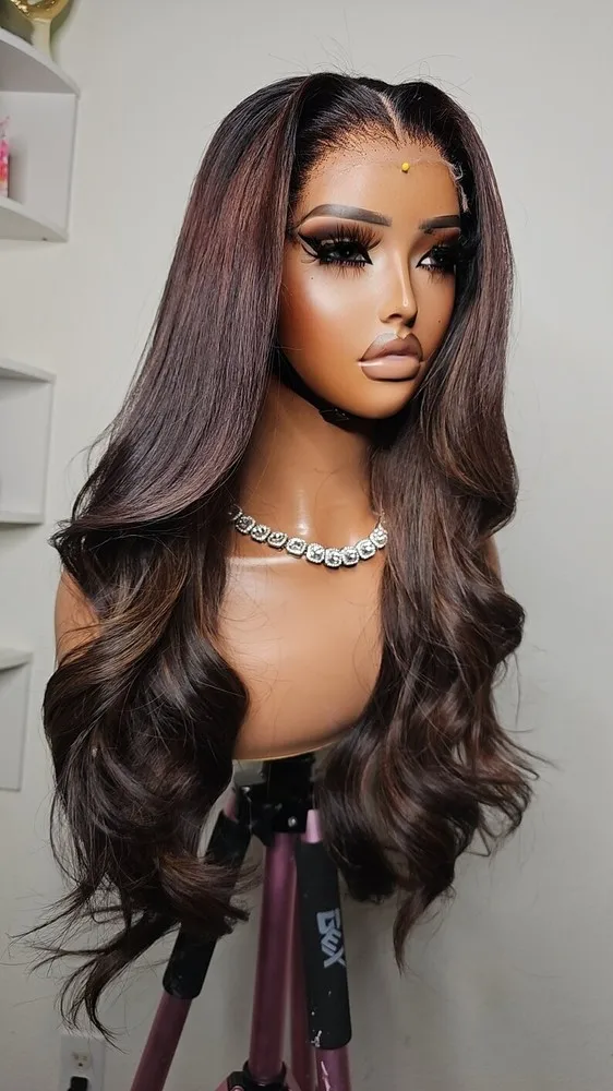 32 polegadas destacado marrom preto sem cola 13x4 peruca frontal de renda onda