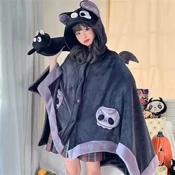 Cartoon Kawaii Bat Y2k coperta peluche pigiama Anime mantello mantello di Halloween per adulti poncho invernali donna mantello con cappuccio