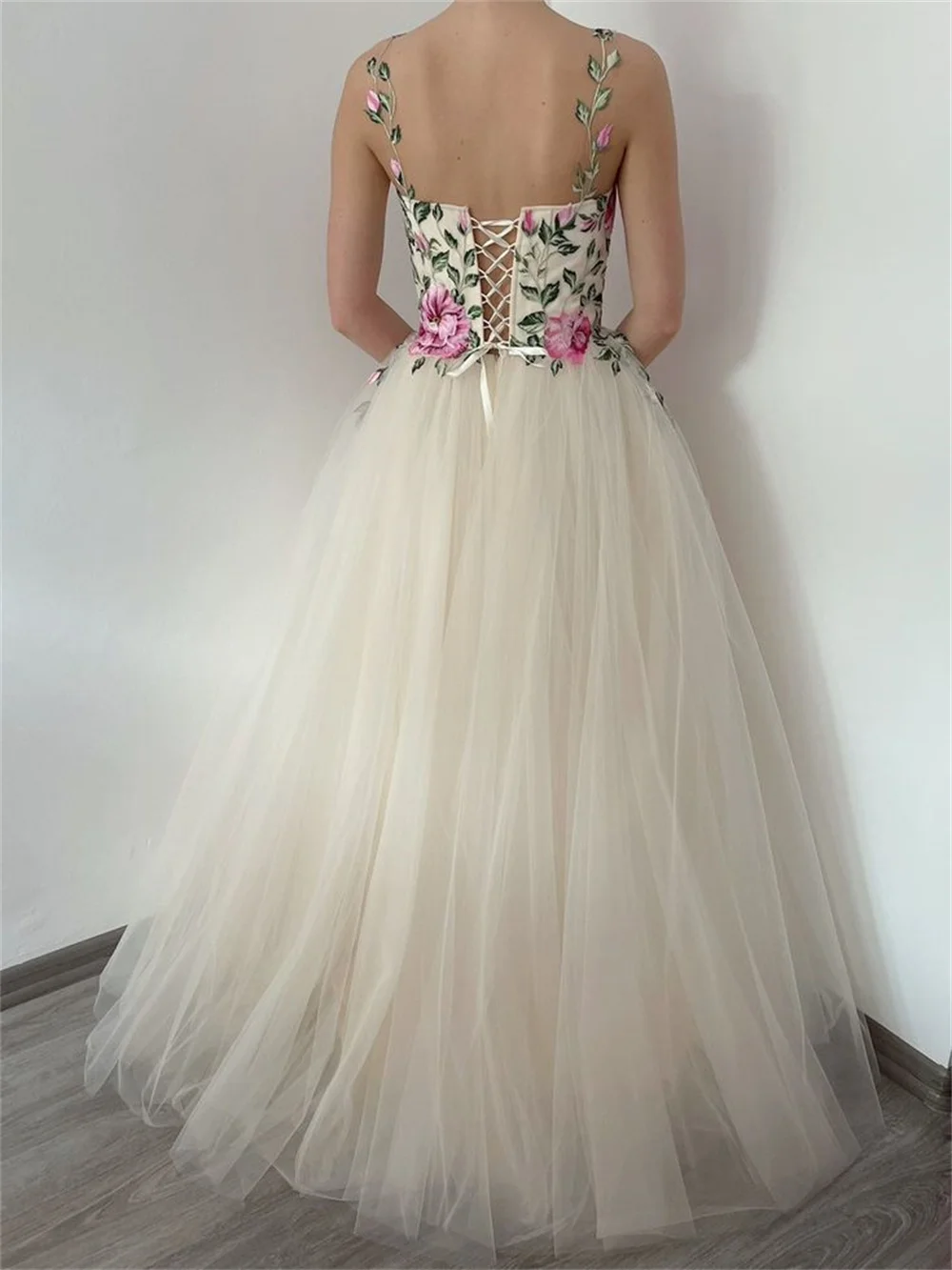 Amanda Elegantly Flower Embroider فساتين سهره فاخره2023 Princess Tulle A-line Prom Dresses Sexy Sleeveless Vestidos De Noche