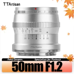 TTArtisan 50mm F1.2 MF APS-C Frame Portrait Camera Lens for Photography with Sony A6000 A6500 A7 A9 Fuji X-T4 Canon  M5 Nikon Z5