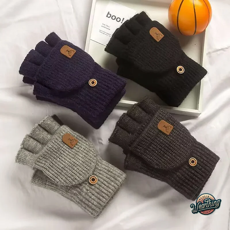 1 paar Winter Frauen Gestrickte Handschuhe Finger Handschuhe Verdicken Warm Touch Screen Für Männer Frauen Warme Halbe Finger Handschuhe Geschenke