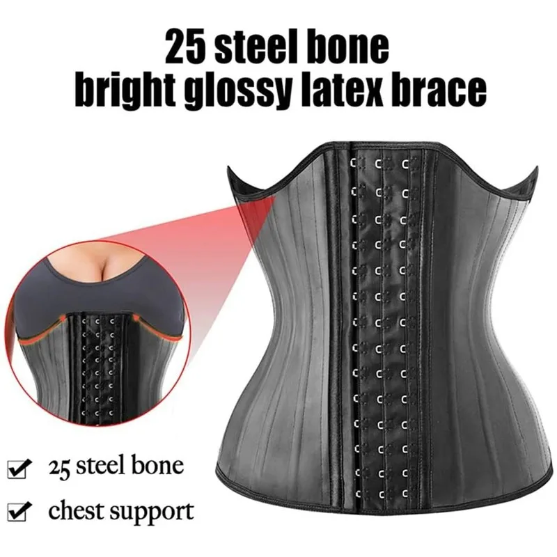 25 Steel Bones Latex Waist Trainer Corset Shapewear Slimming Belly Women Body Shaper Modeling Strap Reductive Girdle