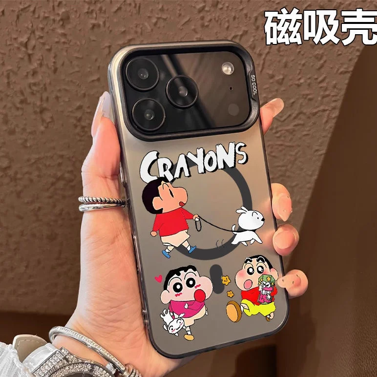 

3D anime Cute Crayon Shin-chan Magsafe Wireless Charge Phone Case For iPhone 13 14 11 12 15 16 17 Pro Max Funny Magnetic Cover ﻿