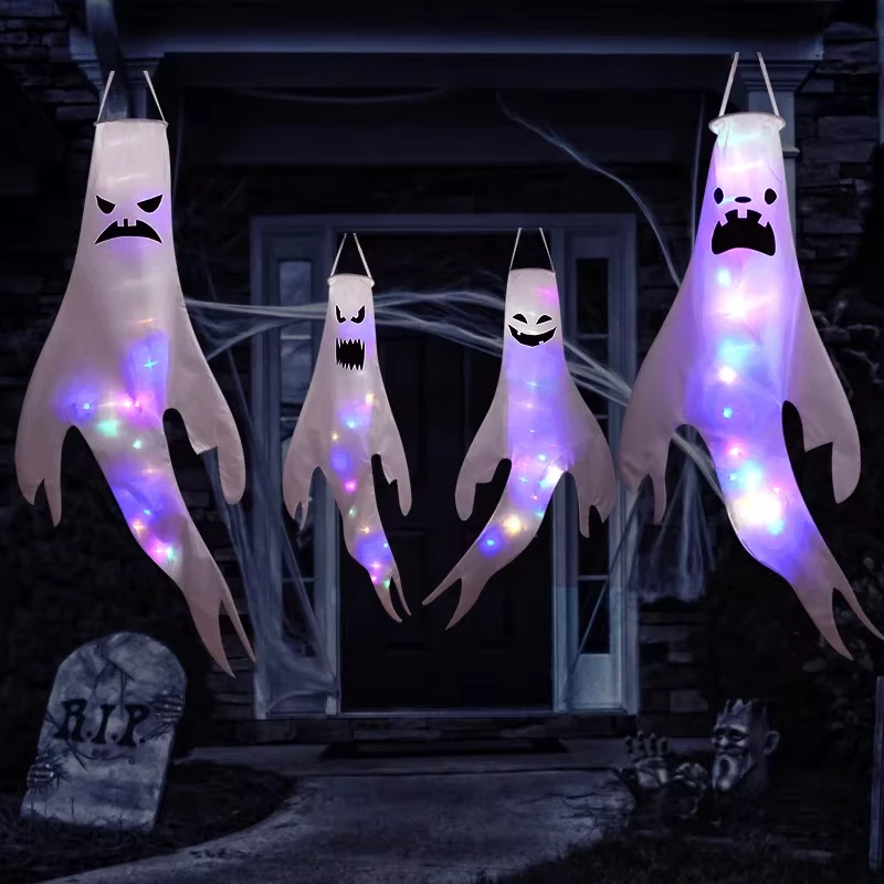 Halloween LED Light Hanging Ghost Ghost Wind Tunnel LED Luminous Ghost Pendant, Large Glowing Spooky Lamp Horror Props 2024