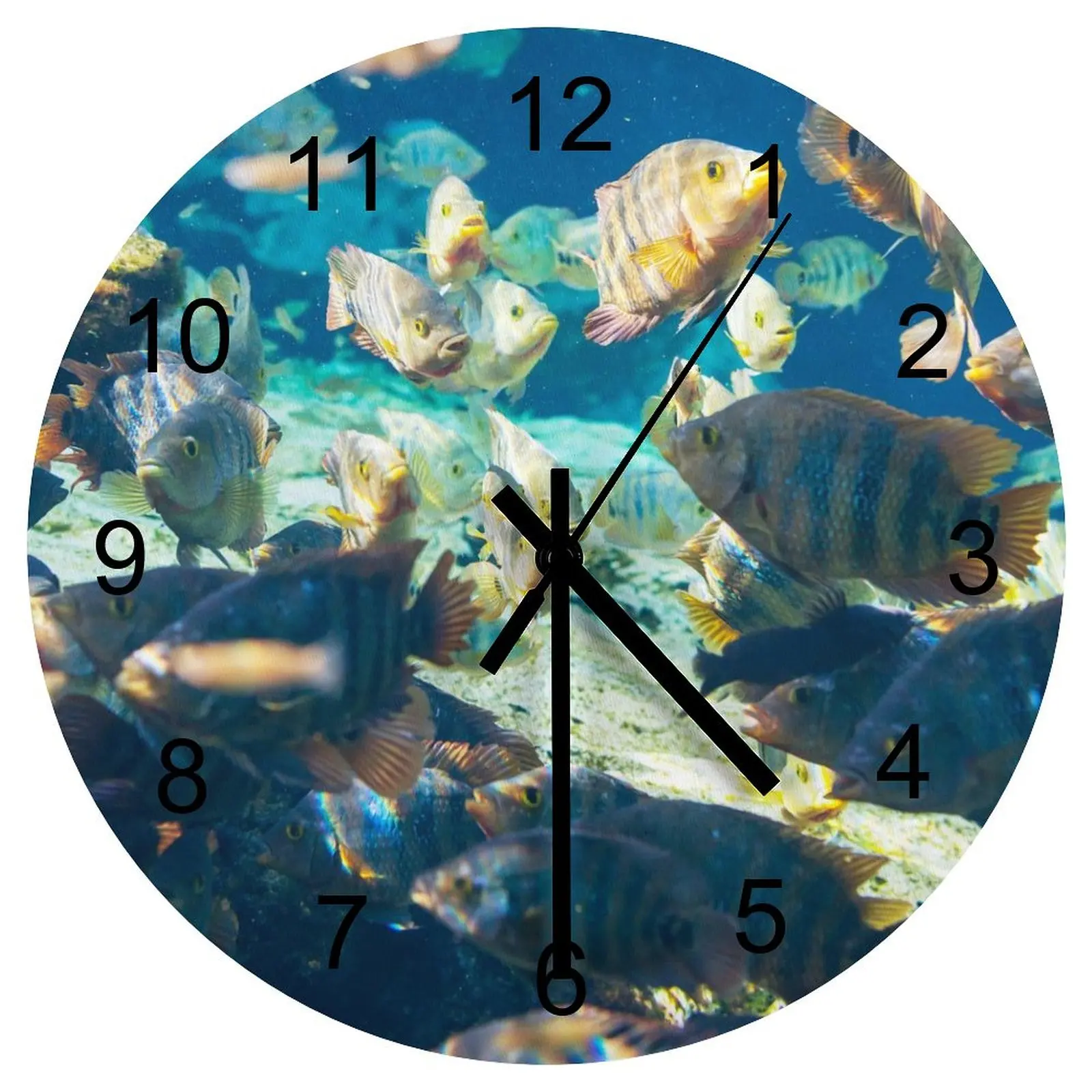 

Bedroom Wall Clock Dynamic underwater world Clocks 12 inch Silent Wooden Round Durable Nordic