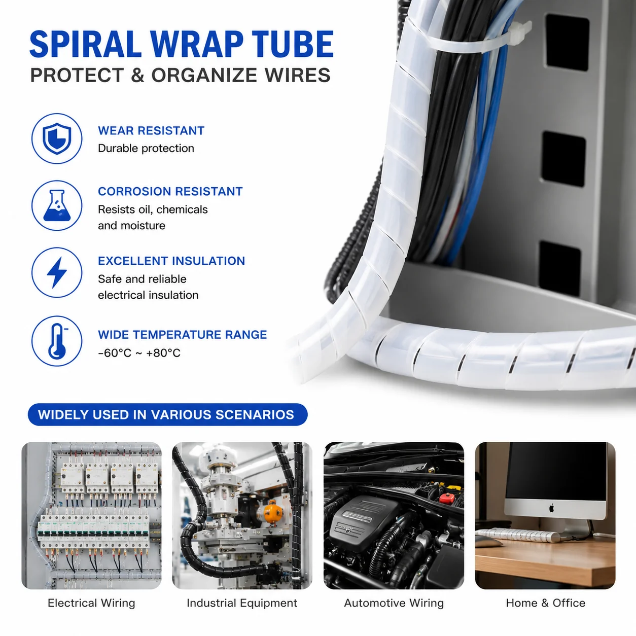 White PE Spiral Wound Sleeve With An Inner Diameter Of 4‑30Mm, Non Dismantling And Anti Abrasion Tube For Winding Pipelines