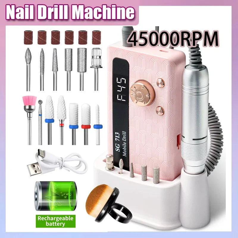

Professional Portable Nail Drill Machine Rechargeable Electric Manicure File 35000/45000RPM for Nails Gel Polish Removal And Car