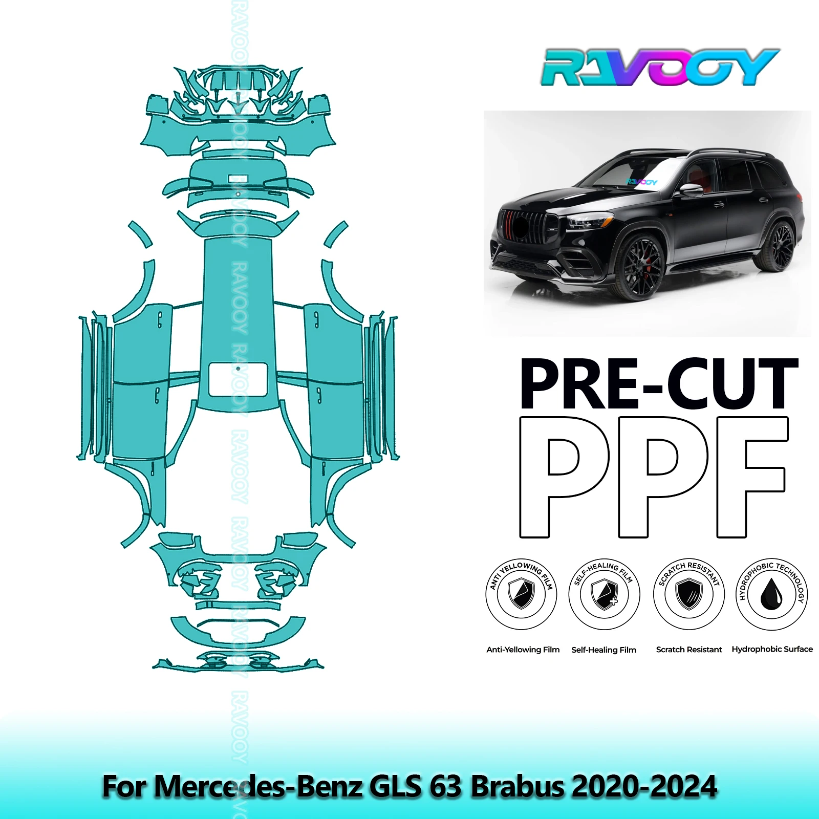 

Full Vehicle Clear Bra Precut PPF Paint Protection Film For Mercedes-Benz GLS 63 Brabus 2020-2024
