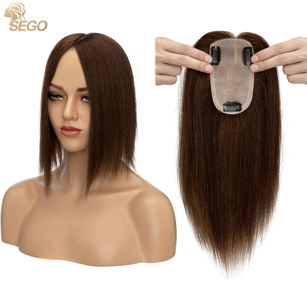 

SEGO 7.5x13cm Silk Base Hair Toppers For Women Natural Hairline Human Hair Piece For Hair Loss Top Hairpiece Systems Straight