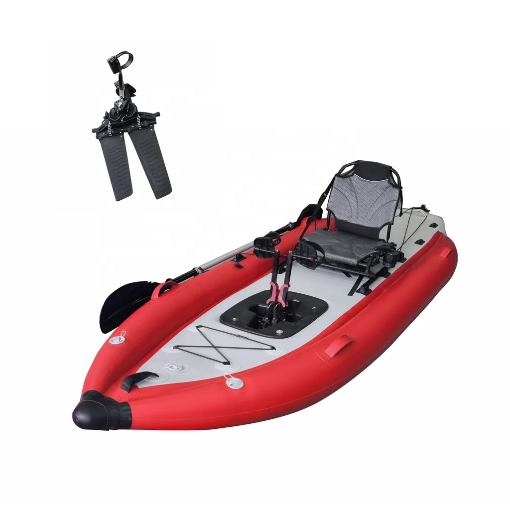 Gran oferta de Kayak de Pedal de pesca inflable con pedales, 12 pies, 1 persona, sentado en la parte superior, Material de PVC plegable ligero a la venta
