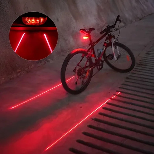 Luces LED traseras para bicicleta de montaña, luz de advertencia de seguridad, resistente al agua, 2 láseres, 5 LED