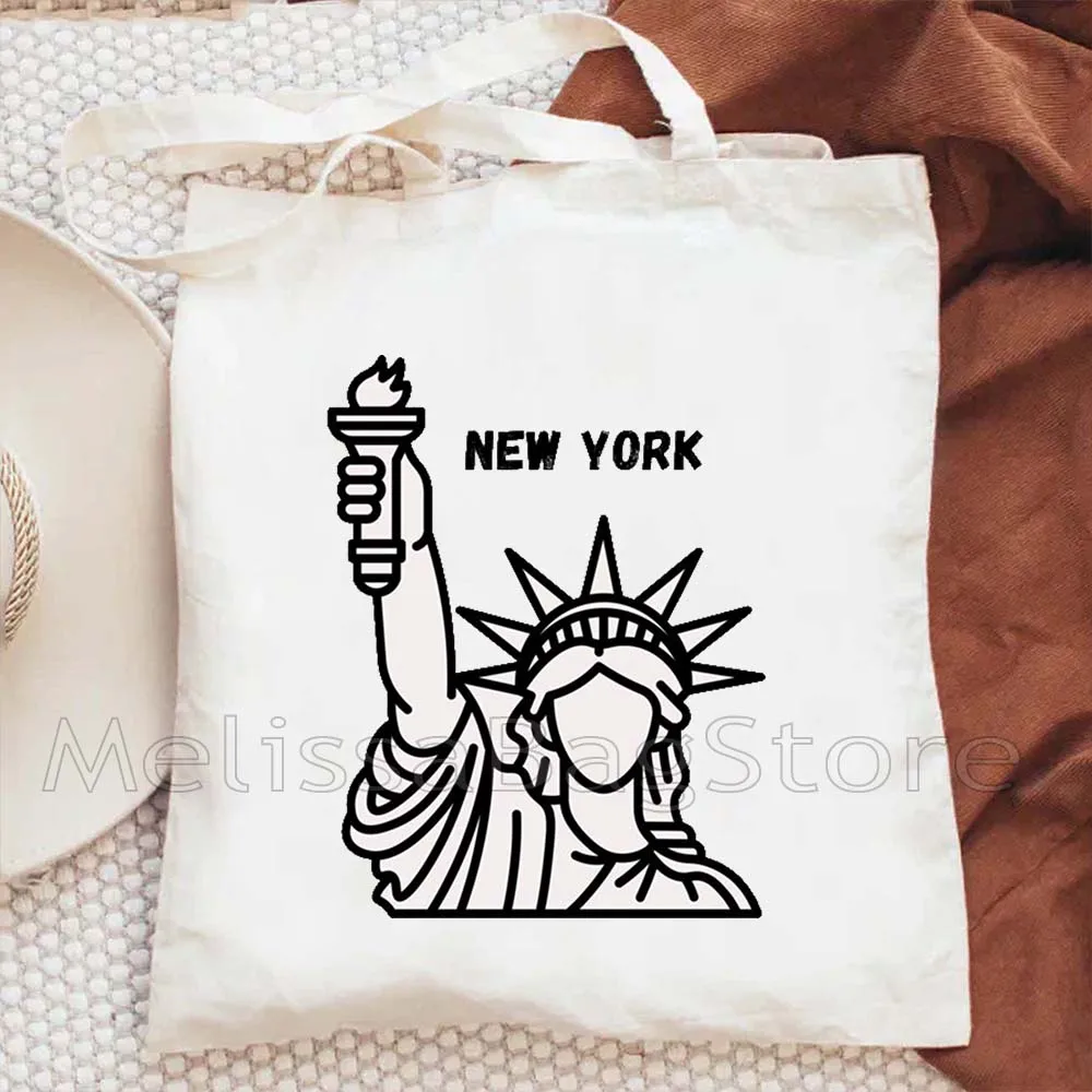 New York City The Big Apple NYC Gifts Statue Of Liberty Stamp San Francisco Lettering Print Cute Canvas Tote Bag Shopper Handbag