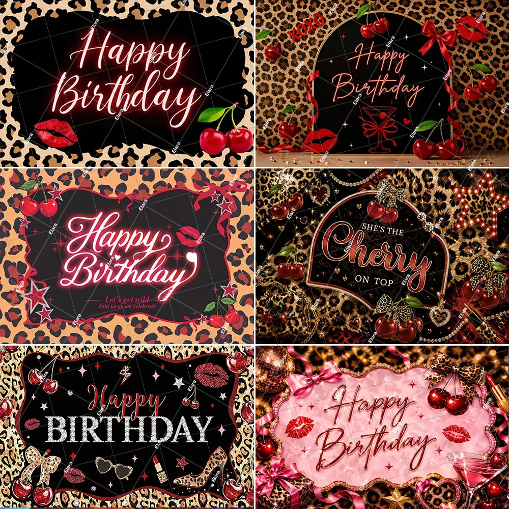 Sweet Cherry Leopard Theme Birthday Bridal Shower Party Decor Supplies Kiss Bow Women Background For Women Party Favors Gifts