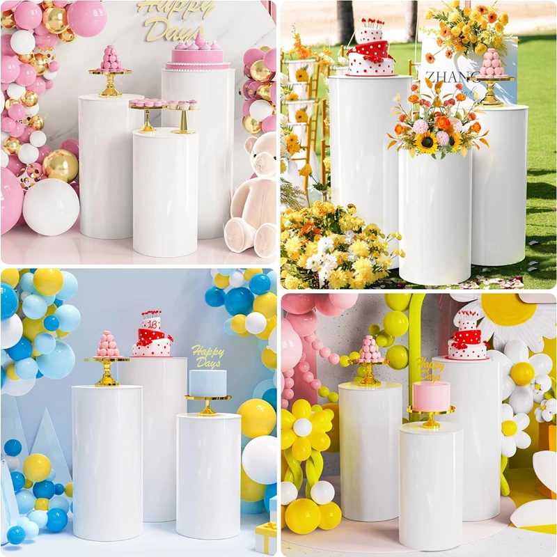 Cylinder Pedestal Stands 3Pcs White Round Cylinder Pedestal Display Plinth Pillars for Wedding Party Decor