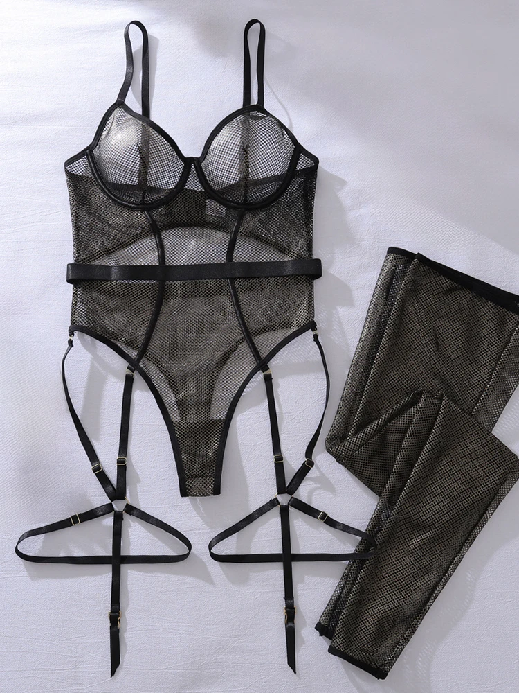 بذلة شبكية صيد السمك الفاخرة المصنوعة من الذهب الأسود، جوارب شبكية مثيرة رفيعة تتضمن ملابس ضيقة #2