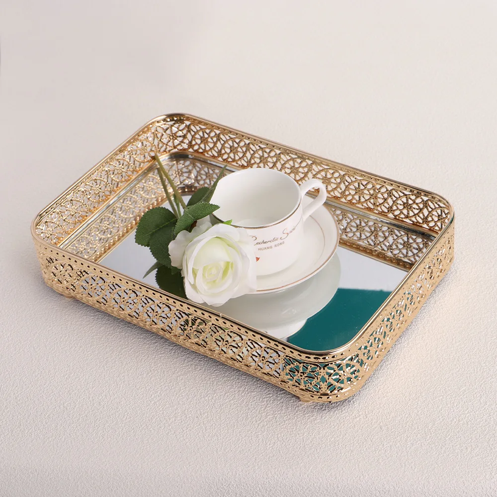 Iron Glass Decoration Rectangular Storage Tray Cake Dim Sum Restaurant Hotel Table Top Decoration Tray