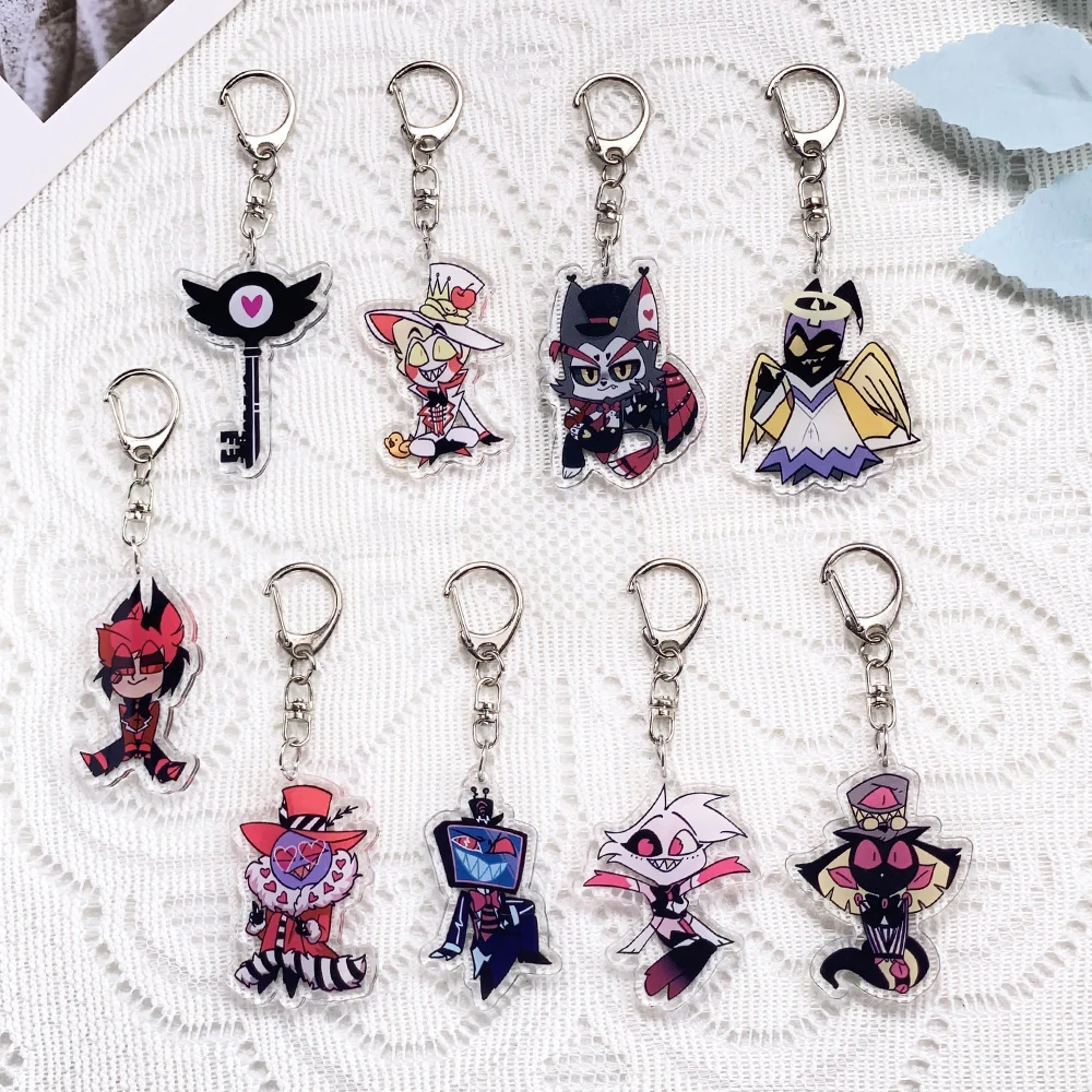 1/9PCS Anime Characters Hazbin Hotel Acrylic Keychain Accessories Cartoon​ Keyrings Friends Gifts Bag Charms Backpack Pendant