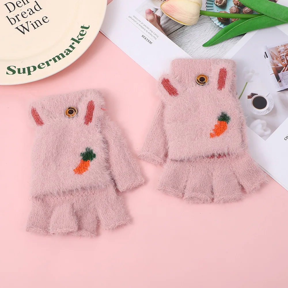 

Плюшевые перчатки без пальцев для женщин, зимние варежки, мягкие, теплые, для студенток, женские перчатки-перевертыши, для улицы, для письма, утолщенные, для защиты от холода