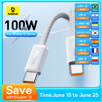Baseus 100W Type C To USB C Cable For iPhone 16 15 Fast Charging Charger Cord For Macbook iPad Samsung Xiaomi Fast USB C Wire