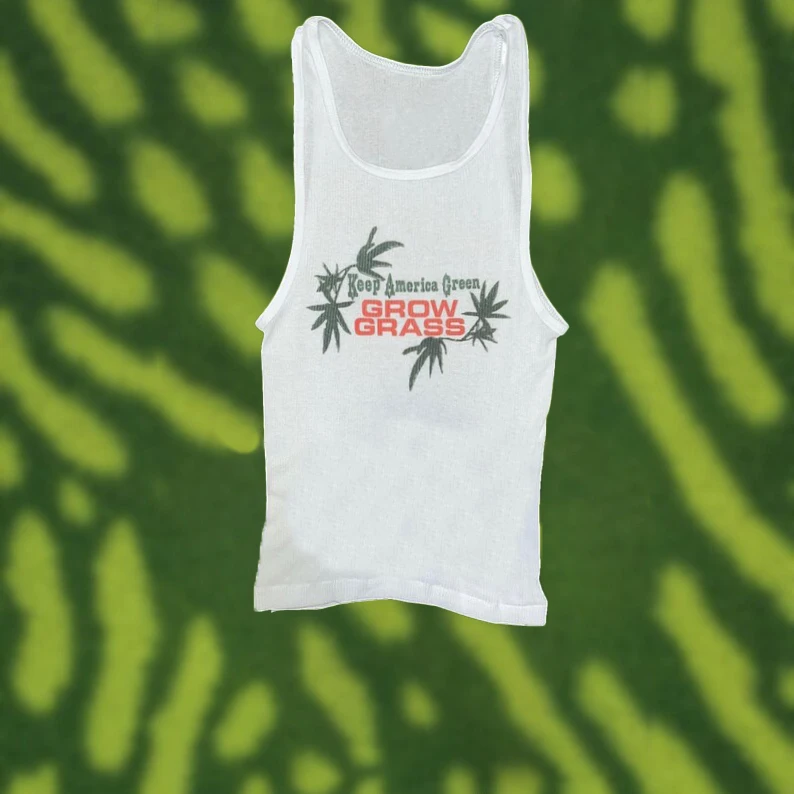 

Grow Grass Tank Top Gothic Style Top 20 Inch Vest Emo Girls Aesthetic Letter Print Grunge Goth Camisole Top Female Clothing