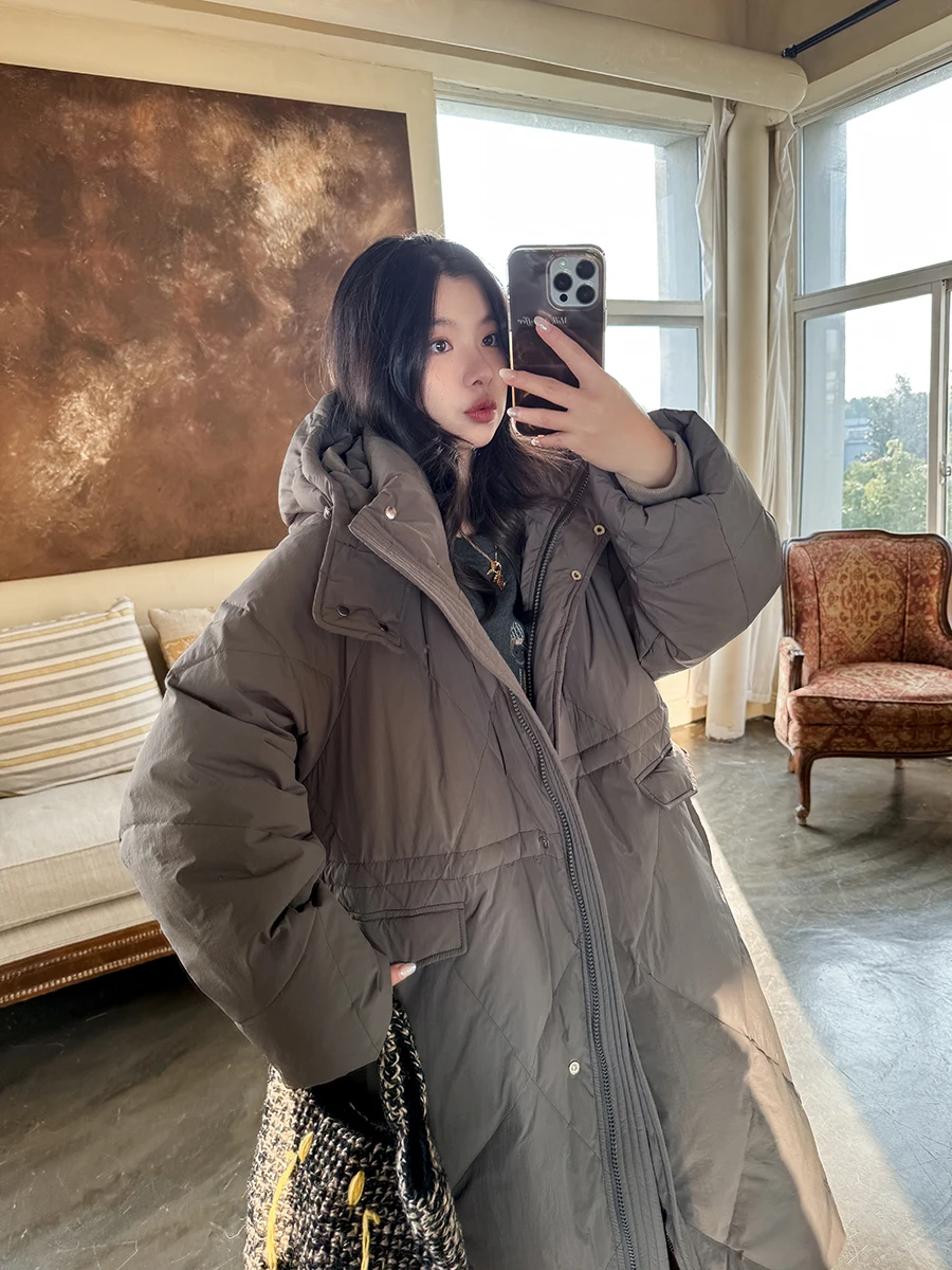 

Annforest Long down Jaet Women's Casual Sle White Du Feather Quilted Hooded Anti-Static Water Repellent Lightweight