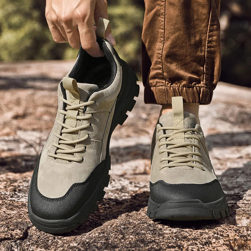 

Autumn Outdoor Hiking Wear-resistant Casual Shoes Fashion Brand Men Top Layer Pig Eight Leather Comfortable Lace Up Casual Shoes