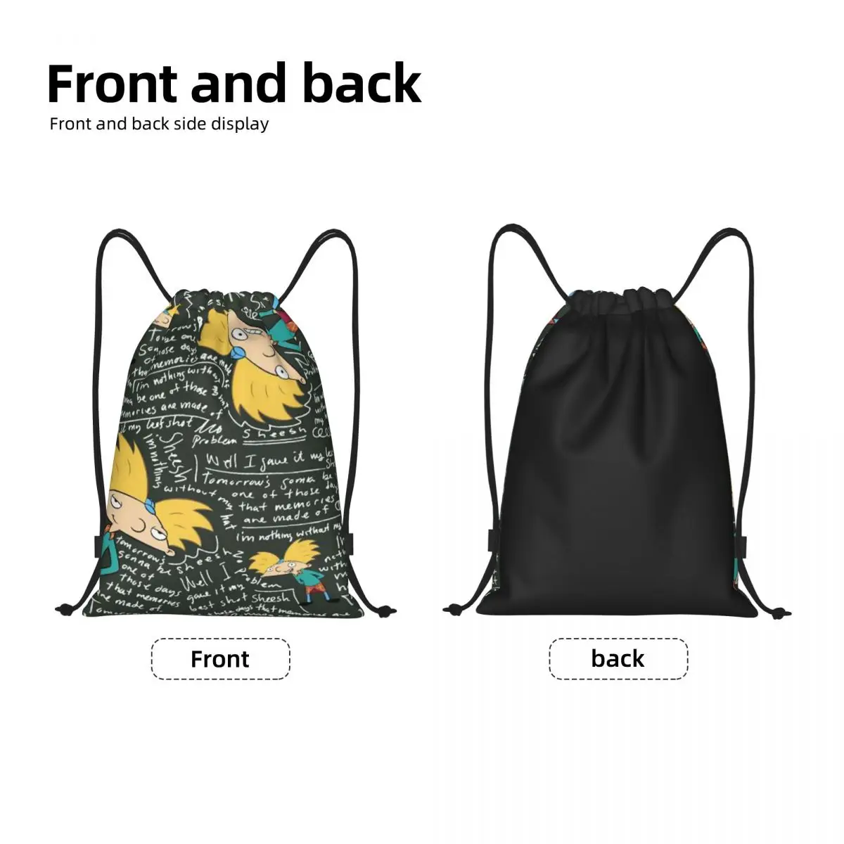 Custom Hey Arnold Anime Animation Drawstring Backpack Sports Gym Bag for Women Men Helga Pataki Shopping Sackpack