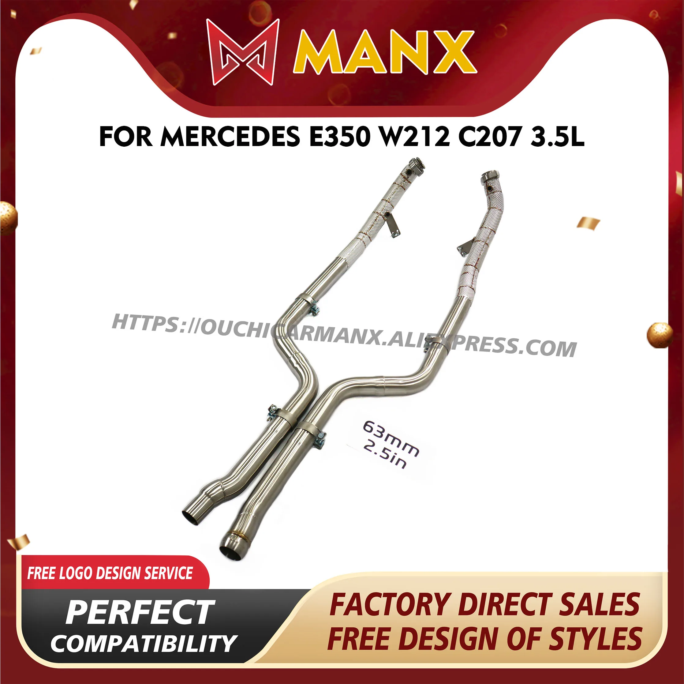 

MANX Downpipe for Mercedes E350 w212 C207 3.5L with Heat shield Exhaust pipe SS304 Excellent quality