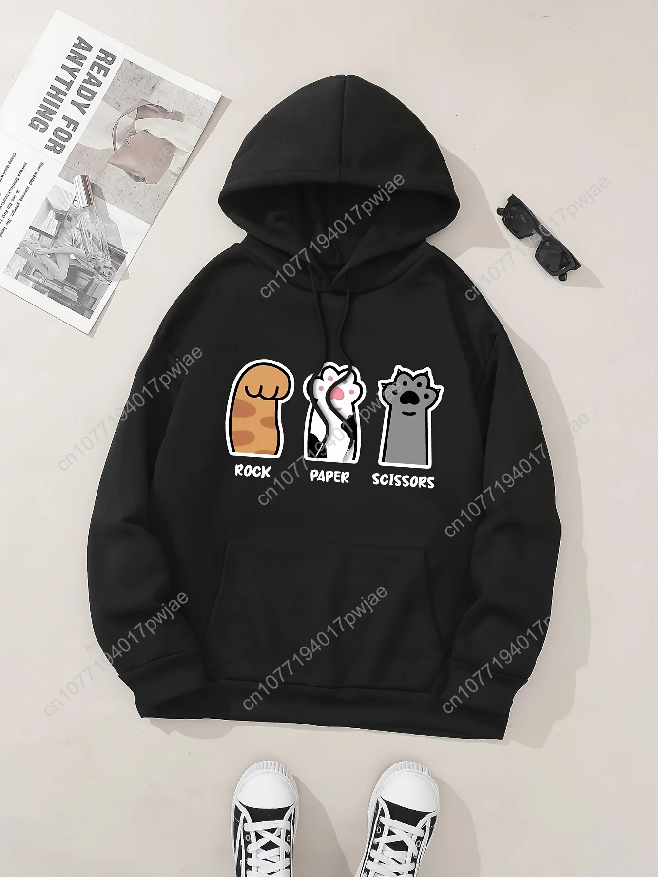 [Sudadera con cappuccio con stampa grafica] Felpa con cappuccio con stampa grafica, tre zampe di gatto, felpa con cappuccio casual con coulisse per l'autunno invernale, coagulo da donna